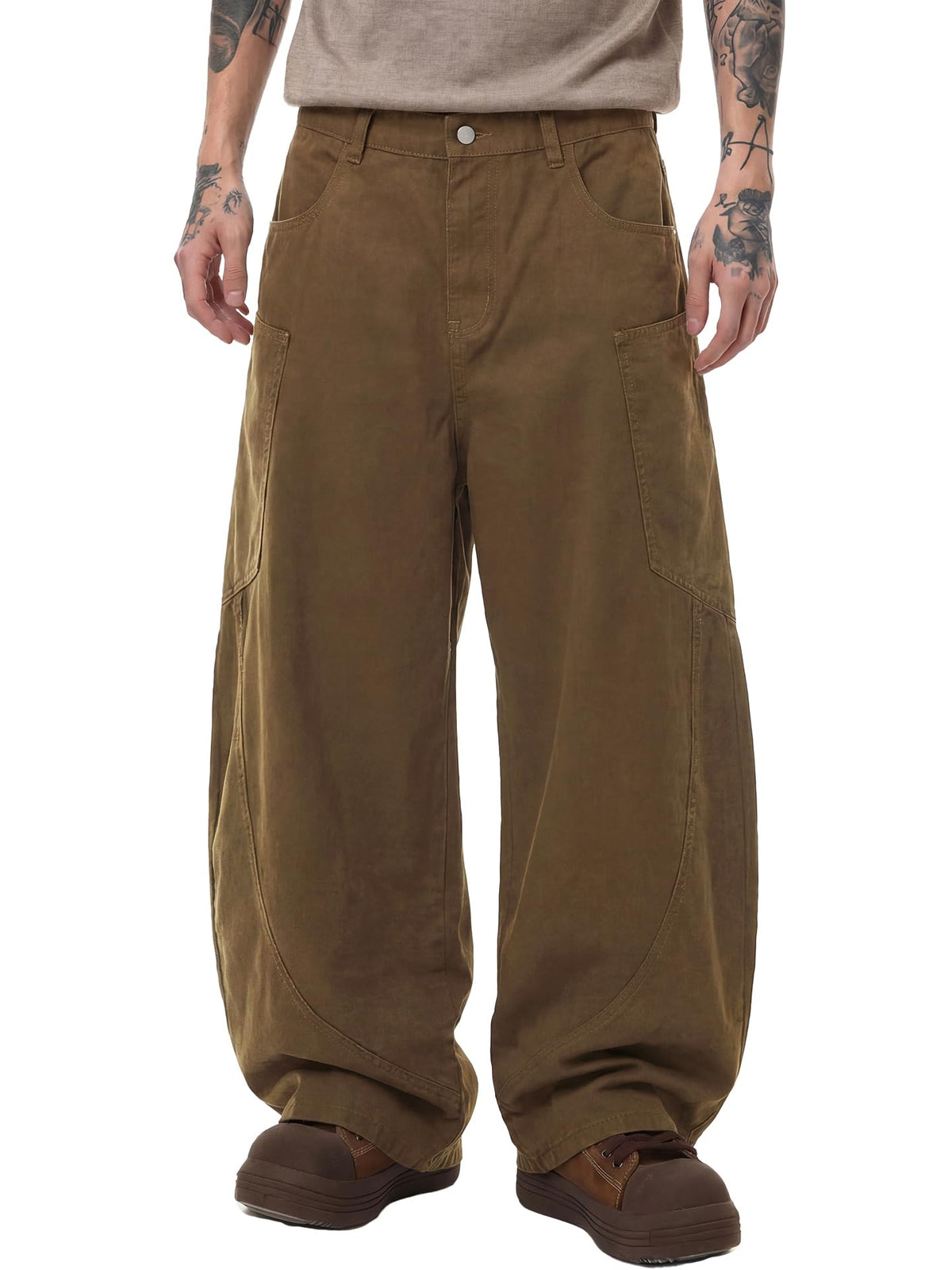 Mens Wide Leg Pants Elastic Waist Pants Pleated Loose Trendy Long Trousers