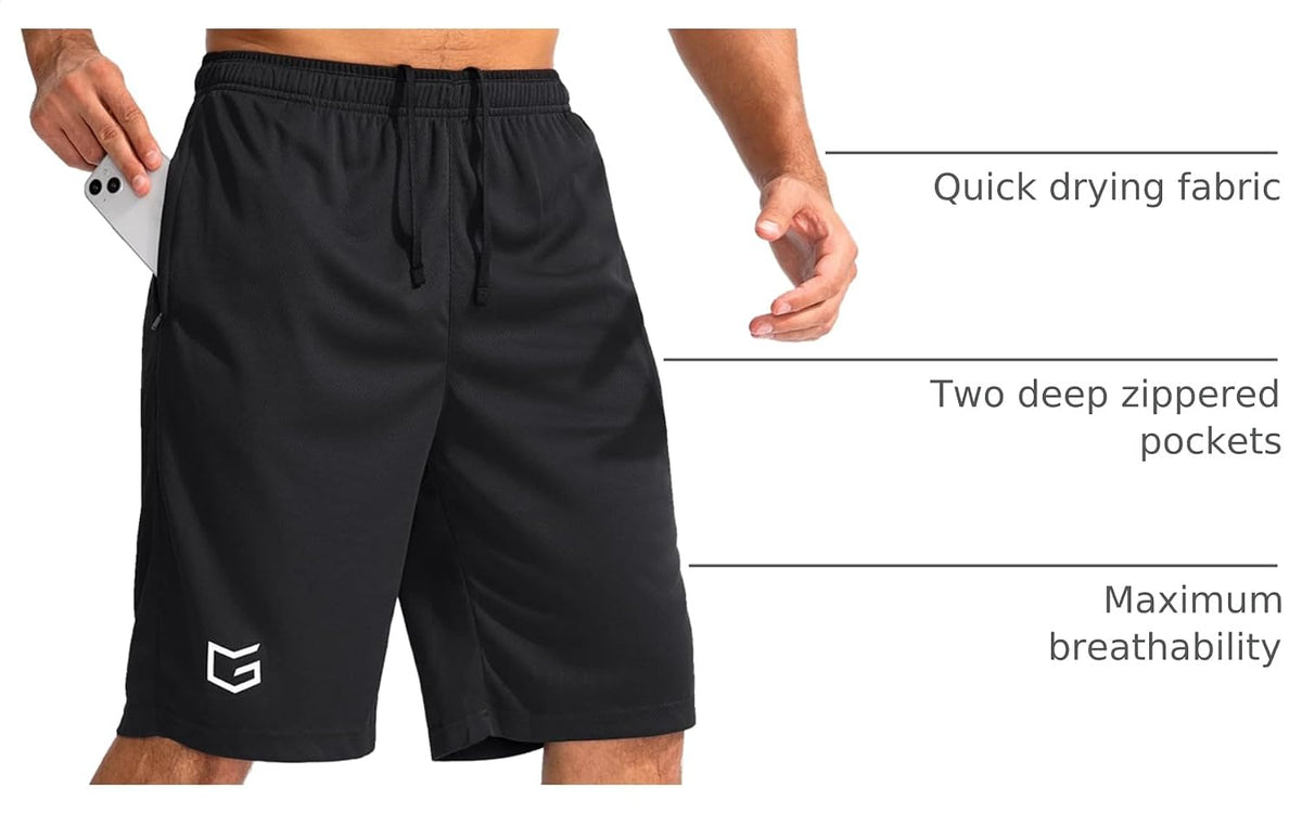 G Gradual Men's 11" Long Basketball Athletic Shorts with Zipper Pockets