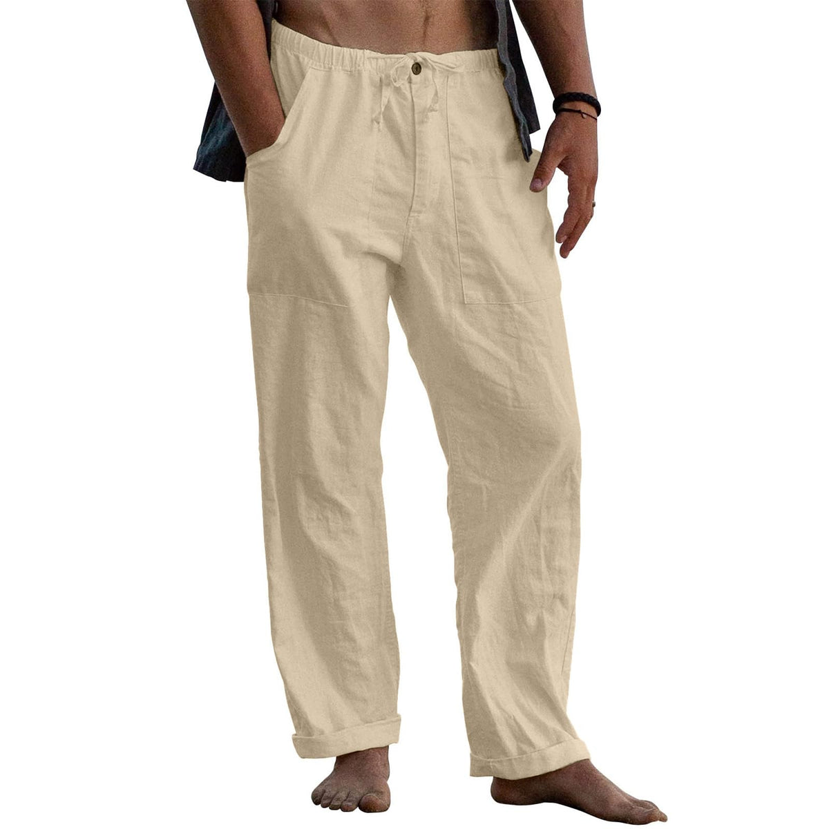 Puimentiua Mens Cotton Linen Pants Casual Loose Fit Summer Beach Pants