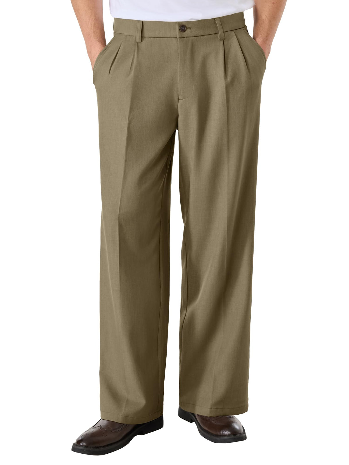 Comdecevis Men's Pleated Wide Leg Relaxed Fit Dress Pants