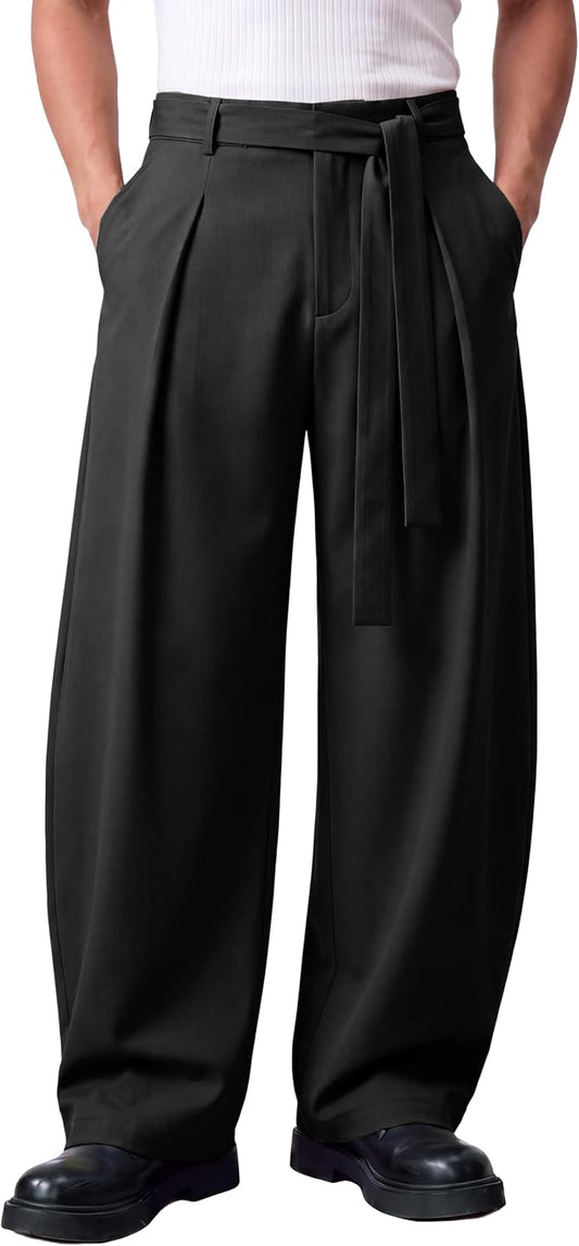 Runcati Mens Baggy Dress Pants Wide Leg Casual Lightweight Slacks with Belt