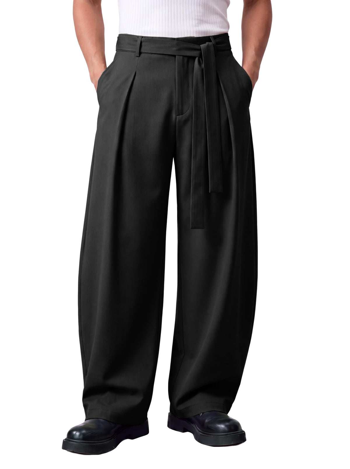 Runcati Mens Baggy Dress Pants Wide Leg Casual Lightweight Slacks with Belt