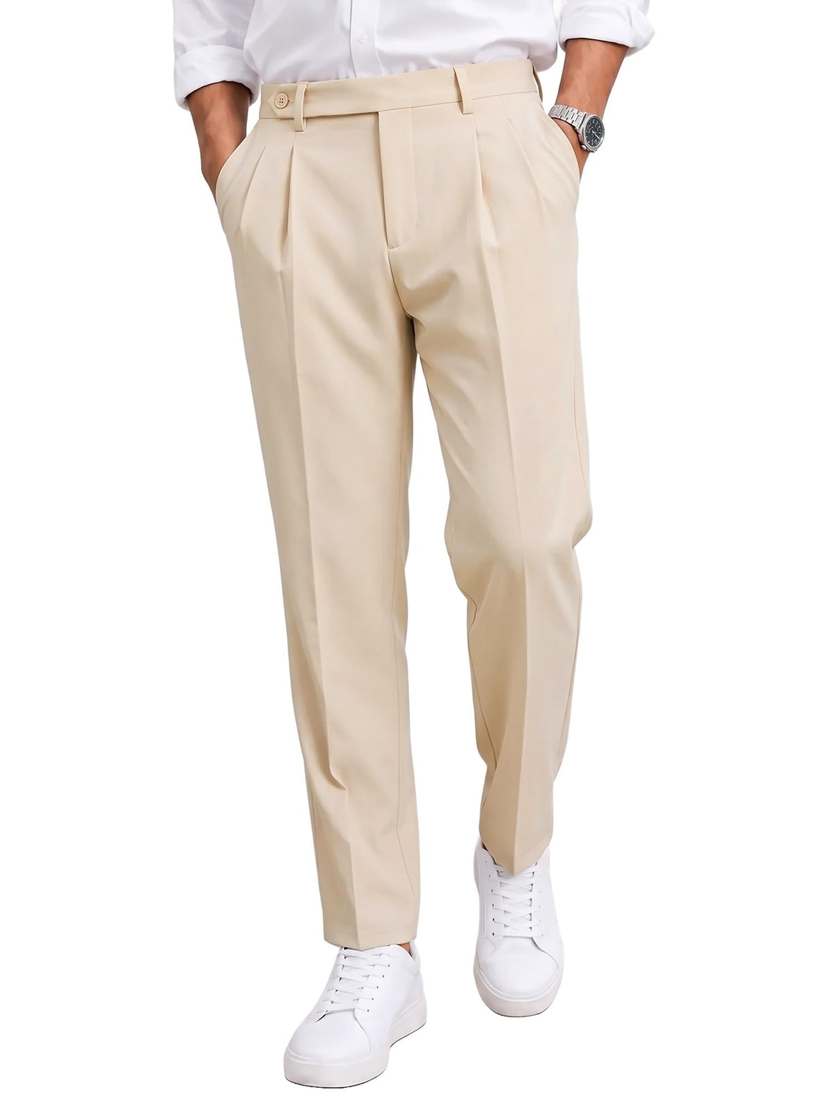 JMIERR Men's Cropped Pleated Dress Pants Casual Tapered Suit Trousers