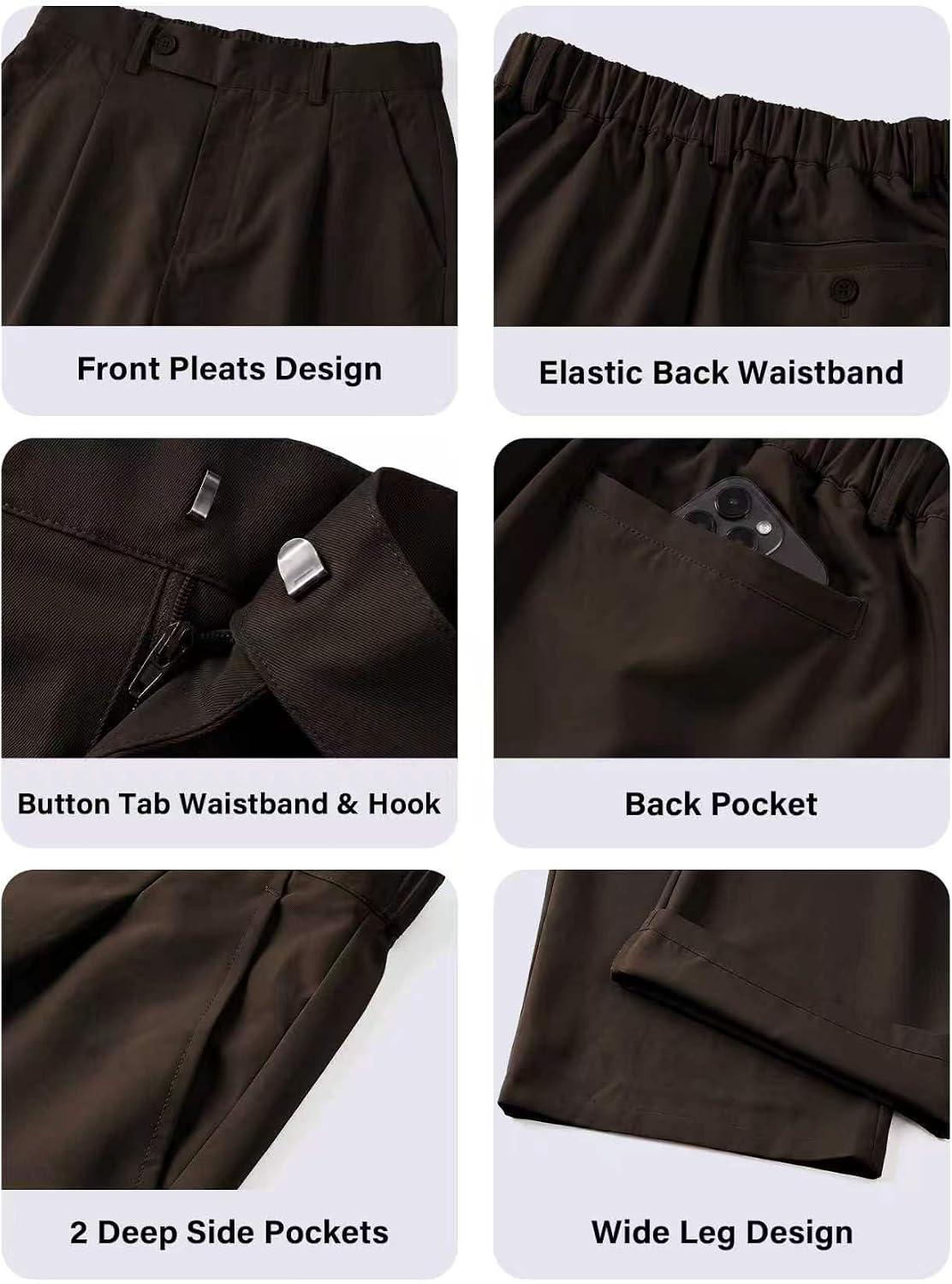 HUNGSON Mens Baggy Casual Dress Pants Pleated Wide Leg Lightweight Slacks