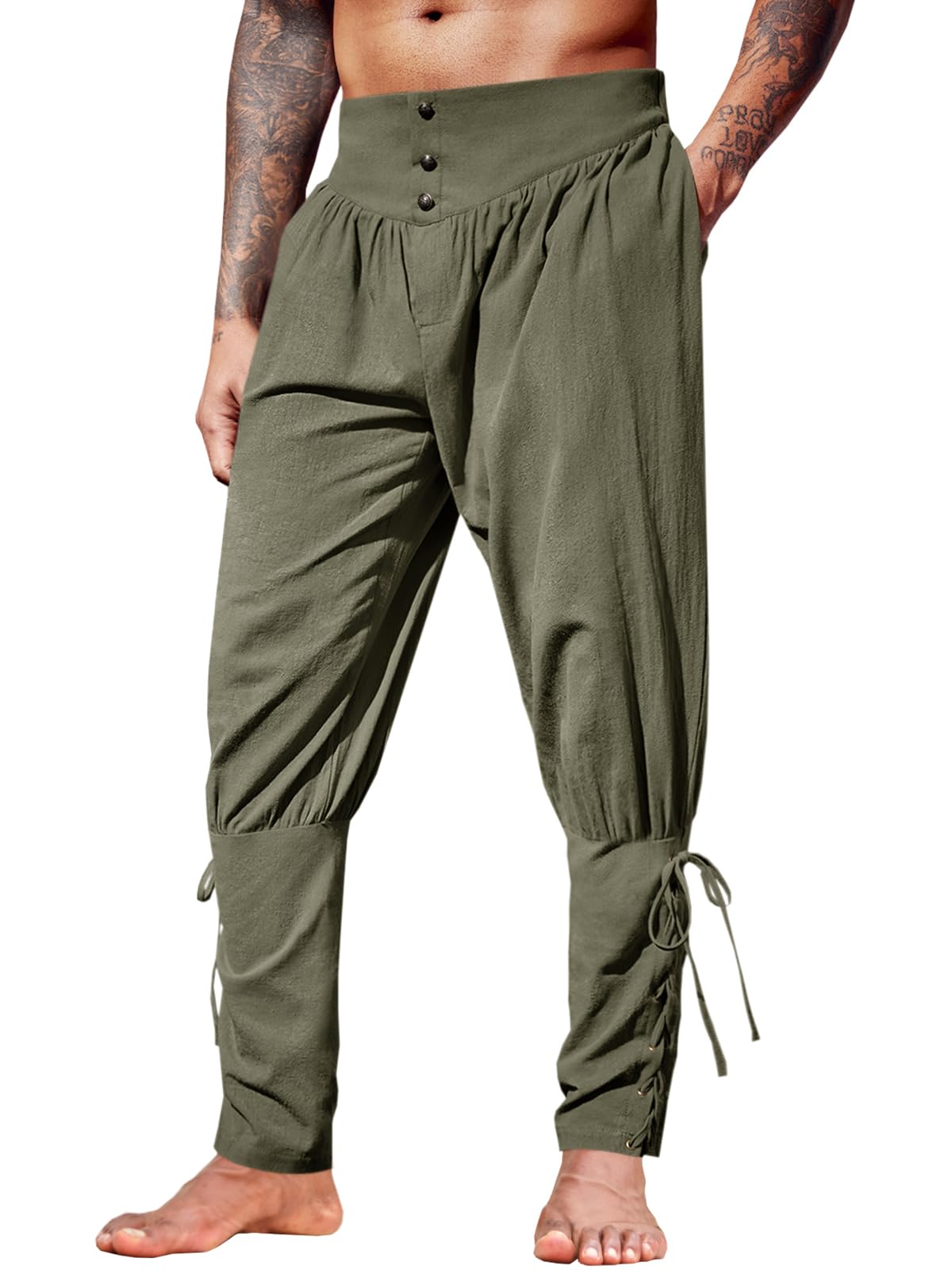 Runcati Mens Medieval Ankle Pants Renaissance Viking Linen Costume Trousers