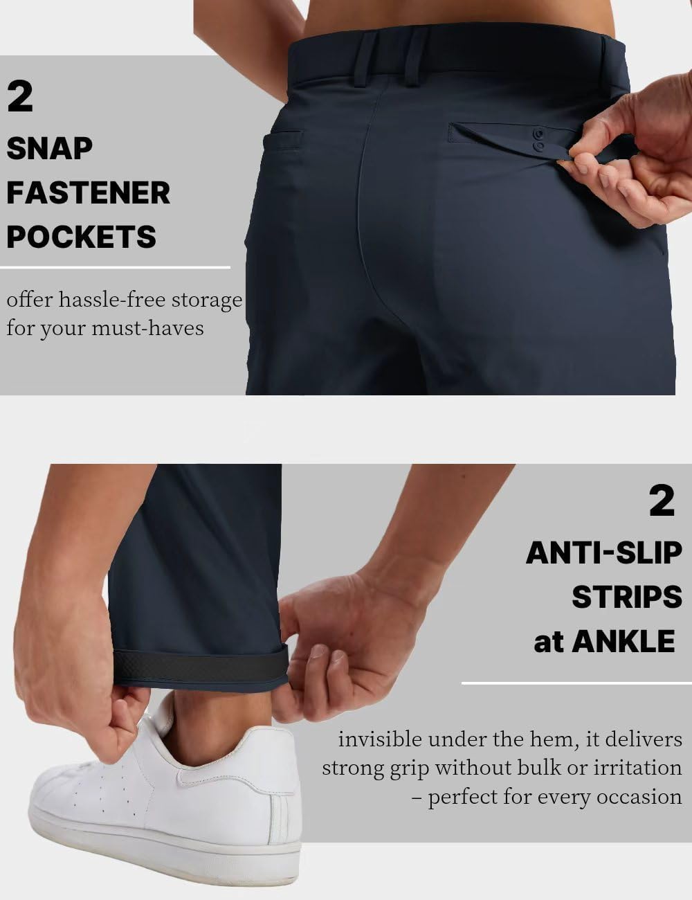 Mens Golf Pants Lightweight Quick Dry Anti-Slip 30"/32"/34" with 4 Pockets