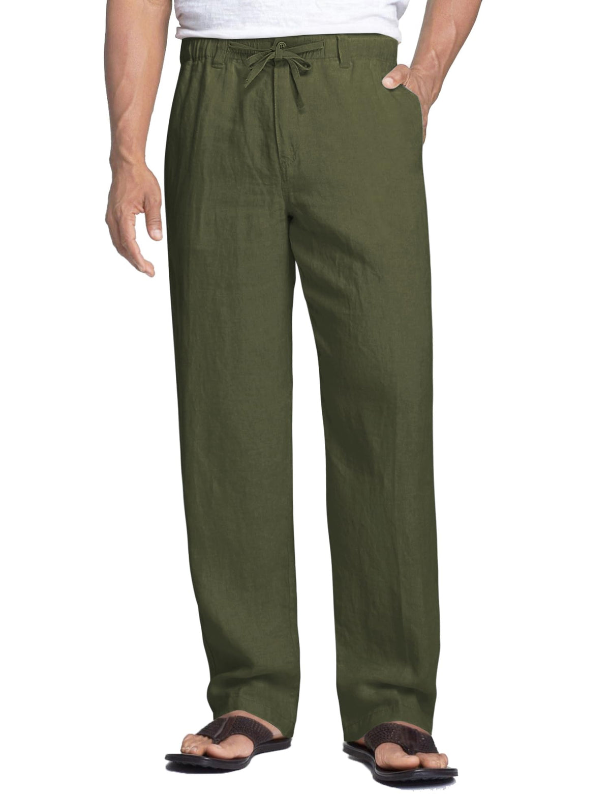 COOFANDY Men's Linen Pants Casual Lightweight Drawstring Beach Summer Pant