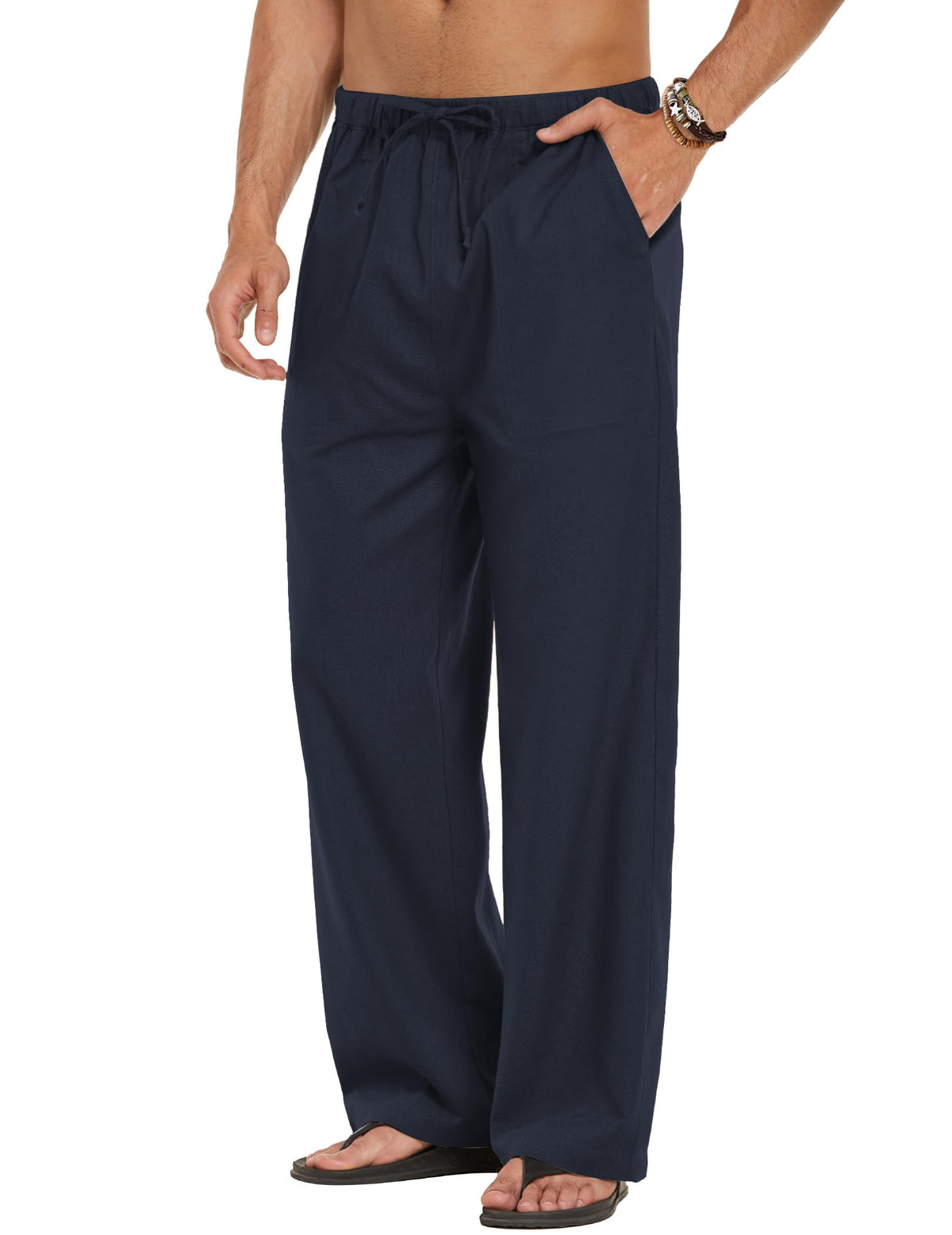 COOFANDY Men Linen Pants Casual Elastic Waist Drawstring Pants Summer Beach