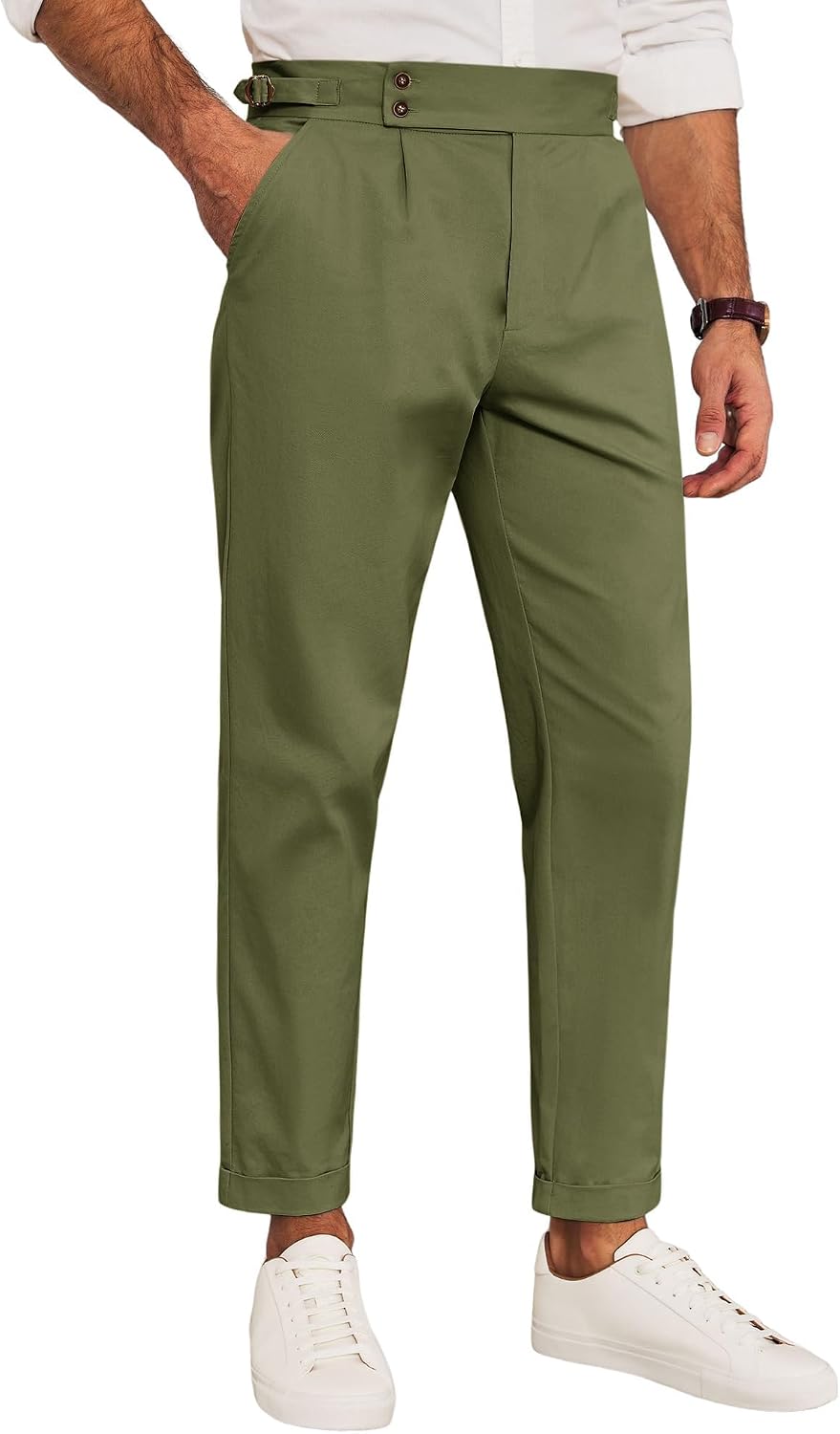 Runcati Mens Chinos Slim Fit Pleated Front Tapered Casual Dress Pants