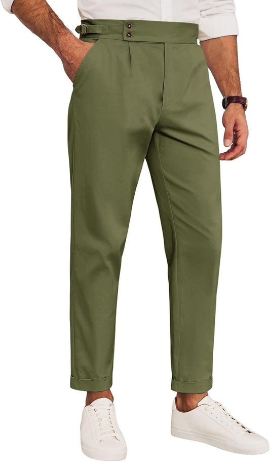 Runcati Mens Chinos Slim Fit Pleated Front Tapered Casual Dress Pants