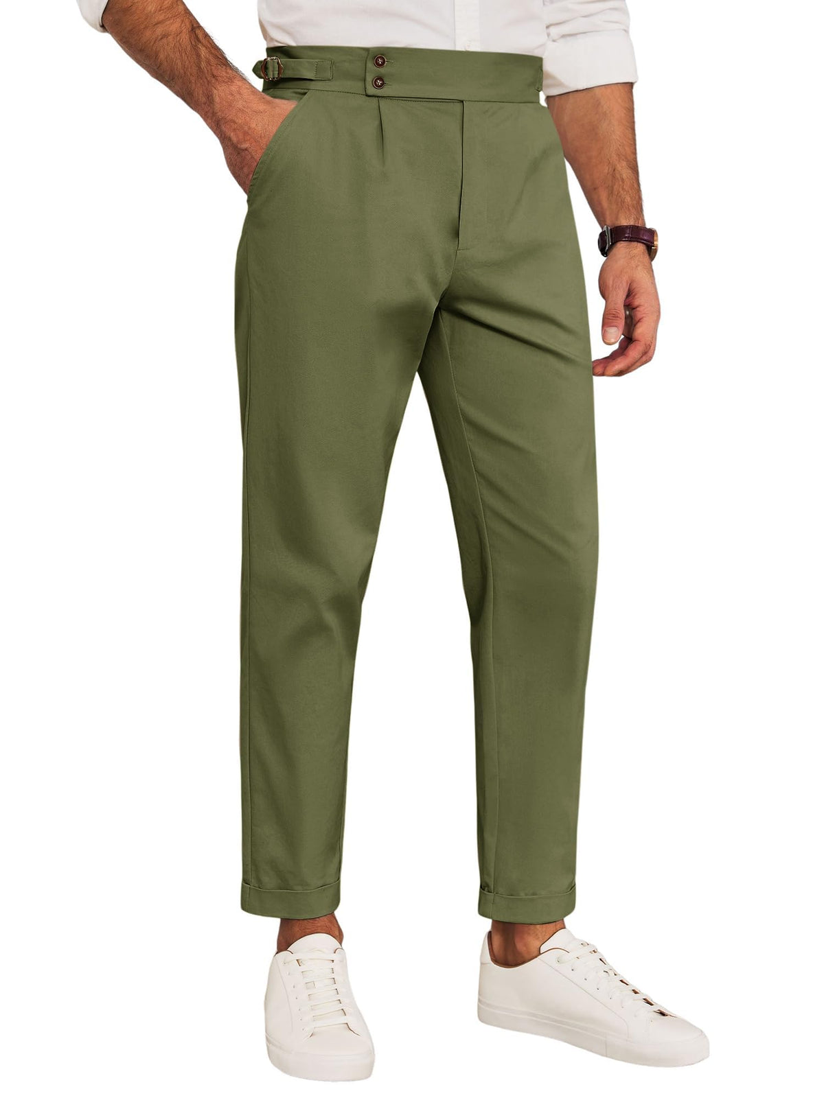 Runcati Mens Chinos Slim Fit Pleated Front Tapered Casual Dress Pants