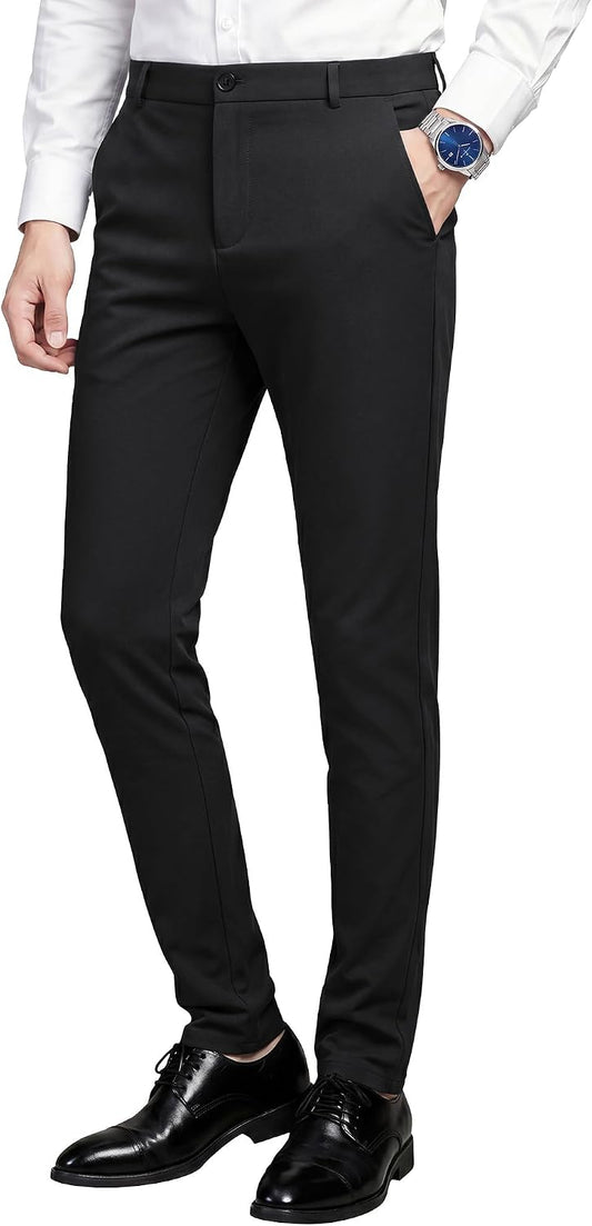WEEN CHARM Men’s Stretch Dress Pants Skinny Slim Fit Suit Pants Business Causal Lightweight Pant