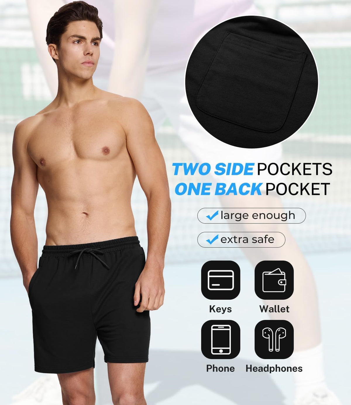 BAMBOO COOL Men's Athletic Shorts, Quick Dry Running Workout with Pockets