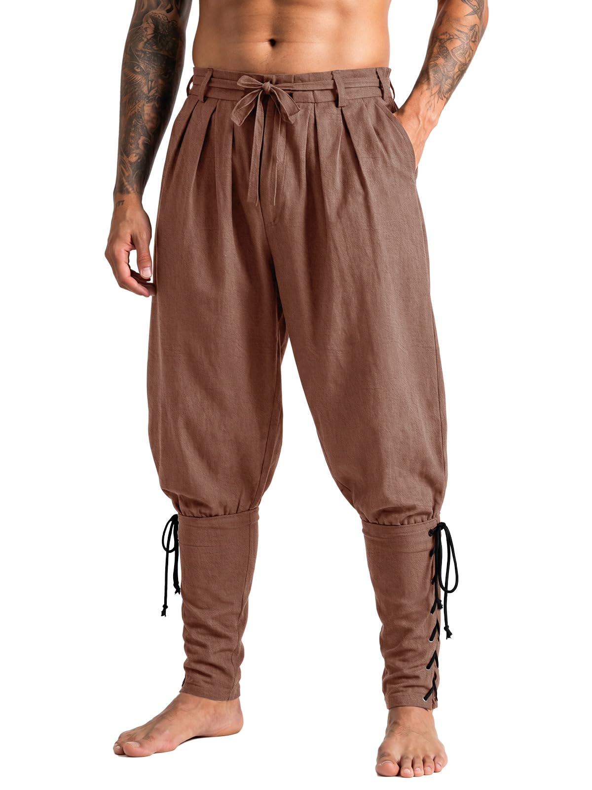 Runcati Mens Medieval Pirate Pants Ankle Banded Renaissance Viking Trousers
