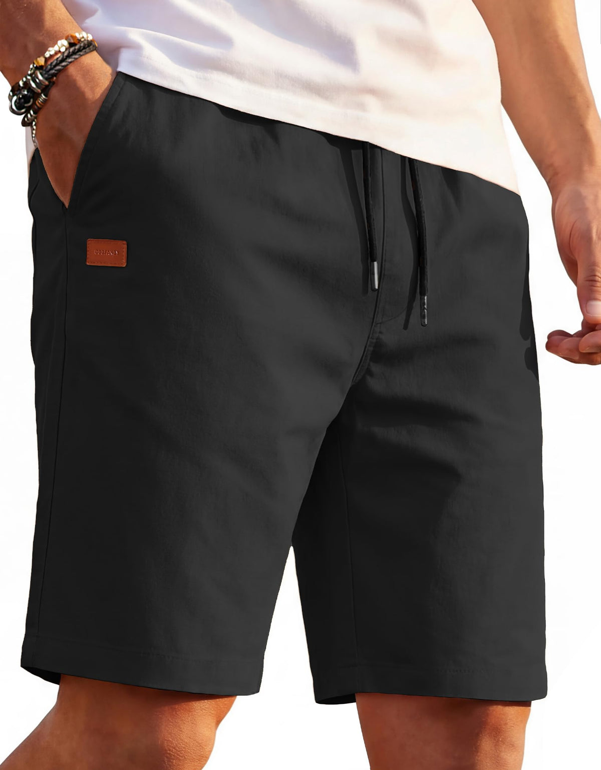 COOFANDY Mens Casual Cotton 9'' Shorts Drawstring Summer Beach Chino Shorts