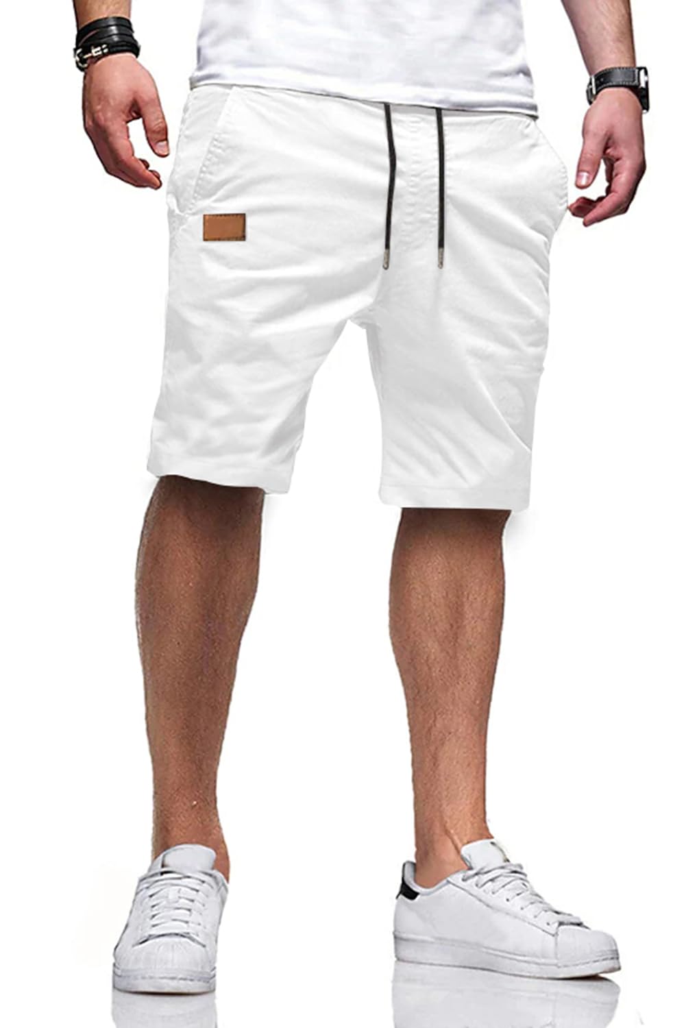 JMIERR Mens Cotton Stretch Shorts Casual Drawstring Twill Chino Shorts