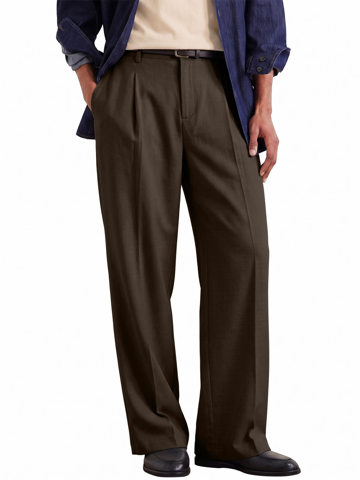Comdecevis Men's Wide Leg Pleated Loose Fit Casual Dress Pants