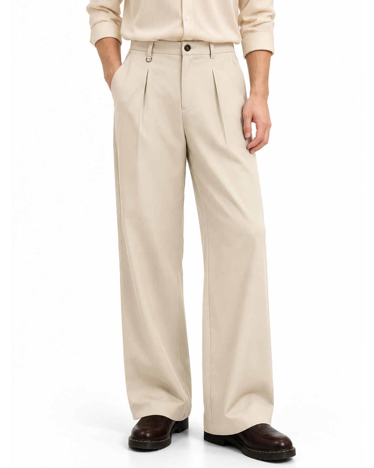 ZKMAN Men's Wide Leg Pleated Dress Pants Drawstring Elastic Waist Slacks
