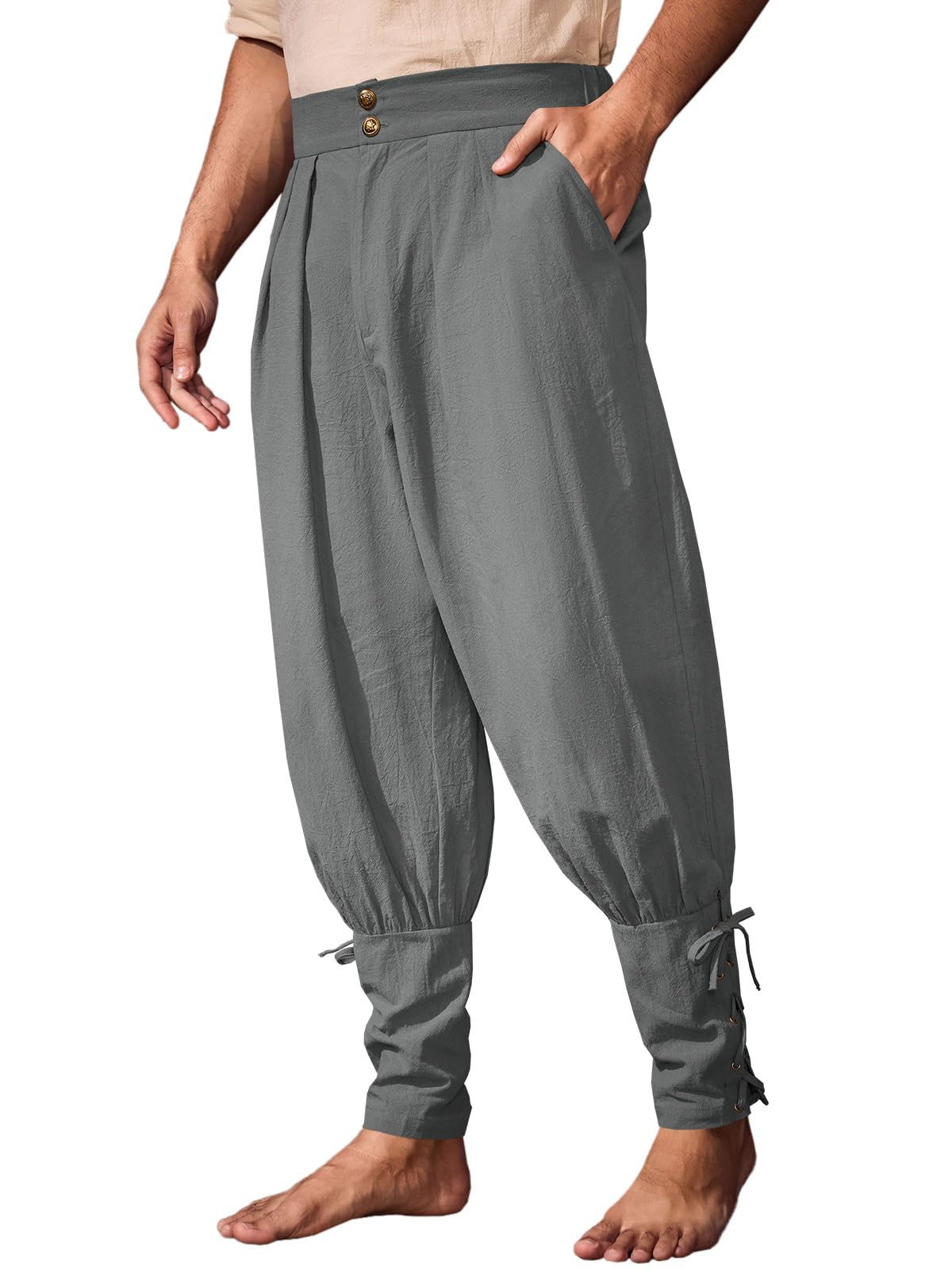 Runcati Mens Medieval Ankle Pants Renaissance Viking Pirate Pants Halloween
