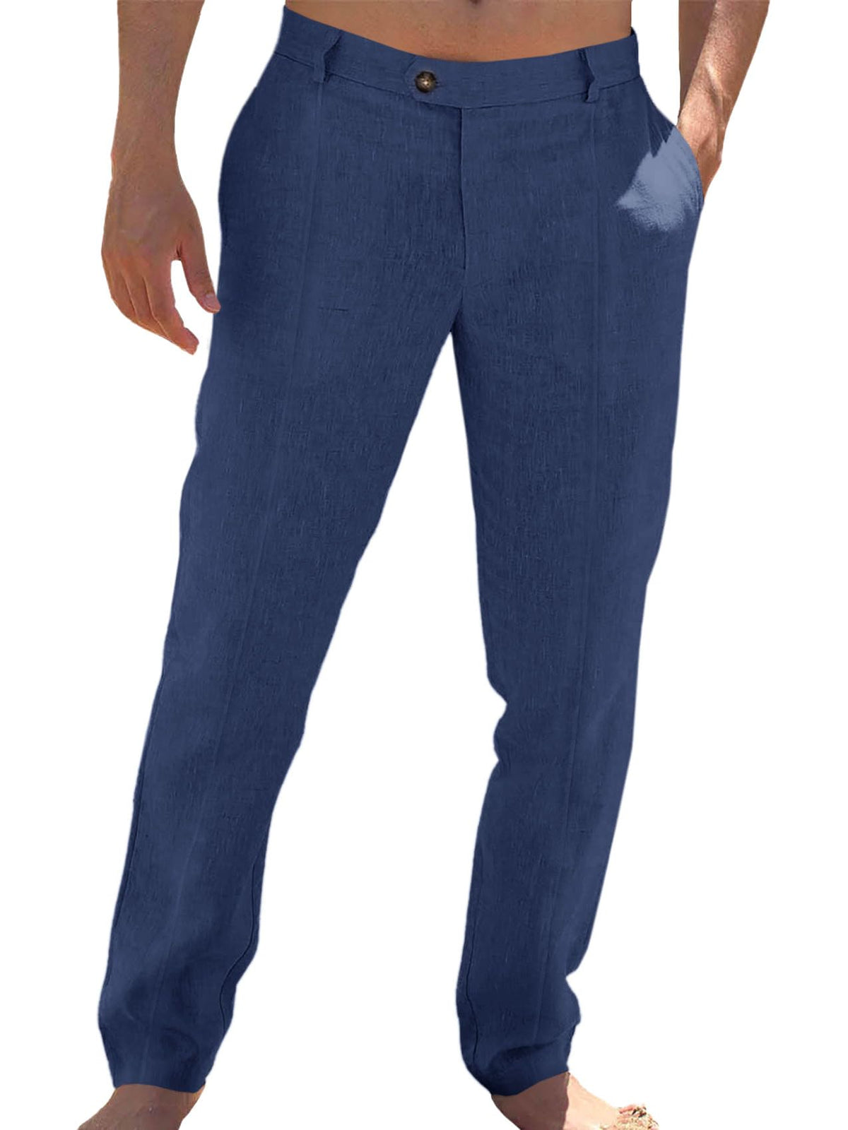 Runcati Mens Cotton Linen Casual Pants Dress Elastic Waist Trousers Slacks