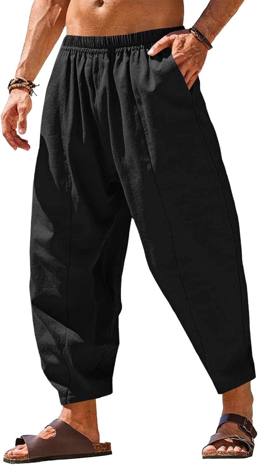 Runcati Mens Harem Pants Casual Elastic Waist Drawstring Baggy Trouser