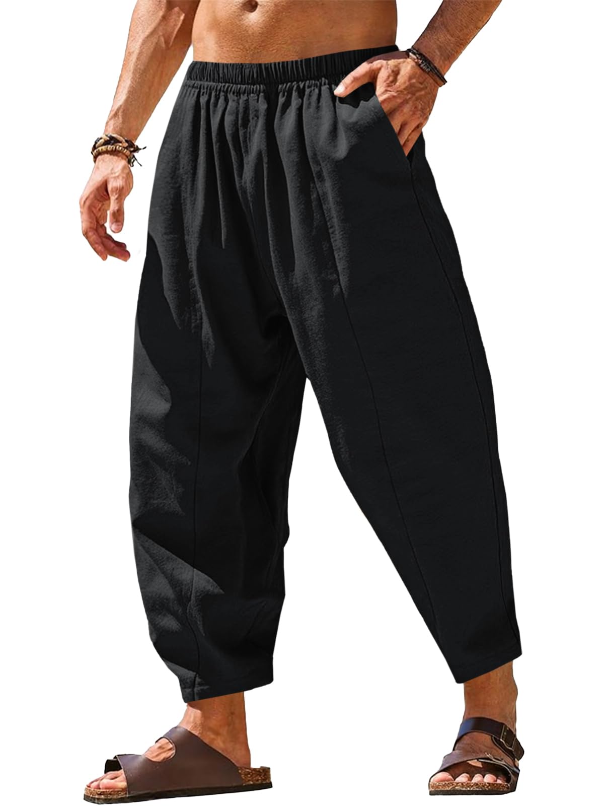 Runcati Mens Harem Pants Casual Elastic Waist Drawstring Baggy Trouser