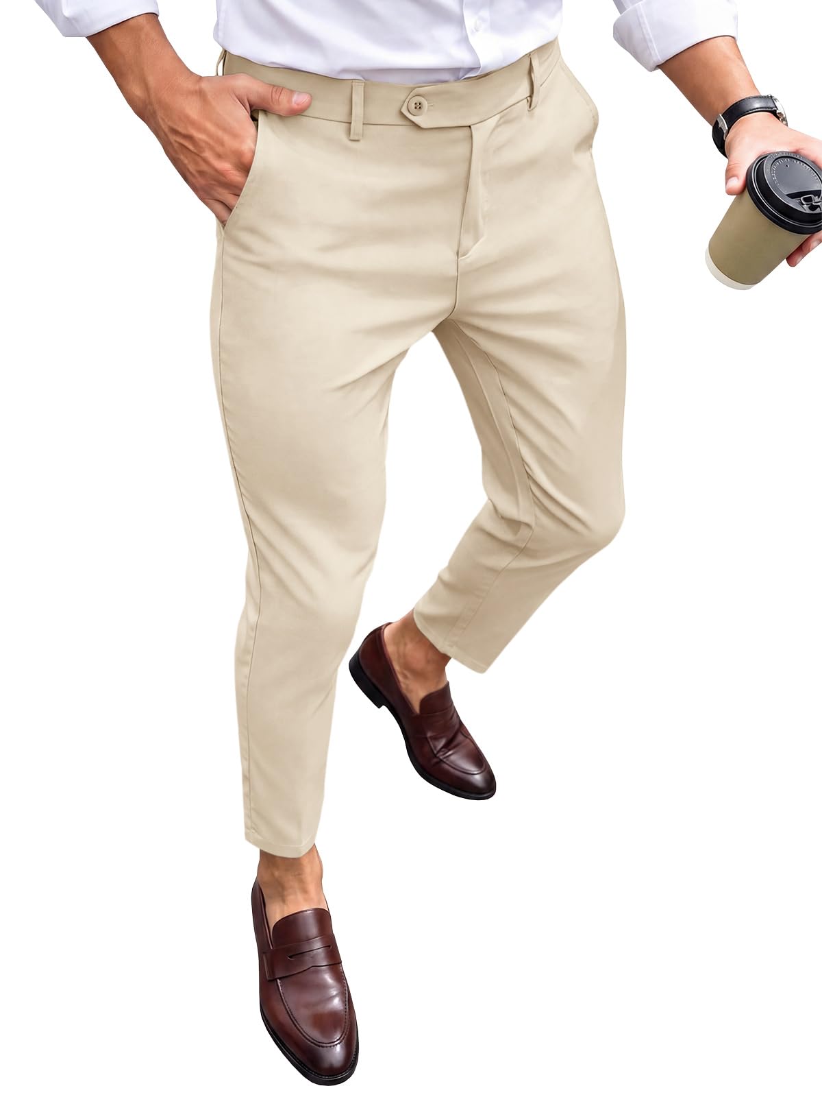 Runcati Mens Slim Fit Dress Pants Casual Stretch Skinny Trousers 30"/32"