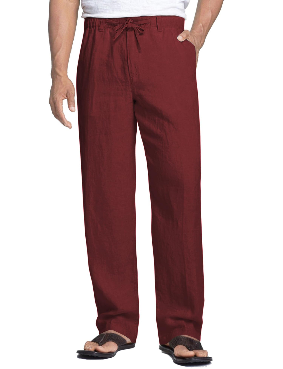 COOFANDY Men's Linen Pants Casual Lightweight Drawstring Beach Summer Pant