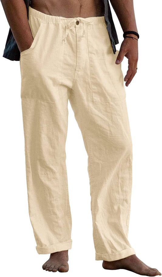 Gafeng Mens Linen Pants Yoga Casual Beach Summer Harem Baggy Trousers