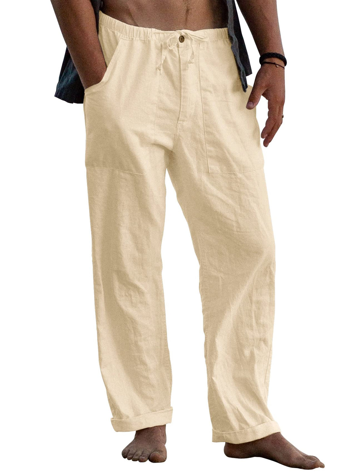 Gafeng Mens Linen Pants Yoga Casual Beach Summer Harem Baggy Trousers
