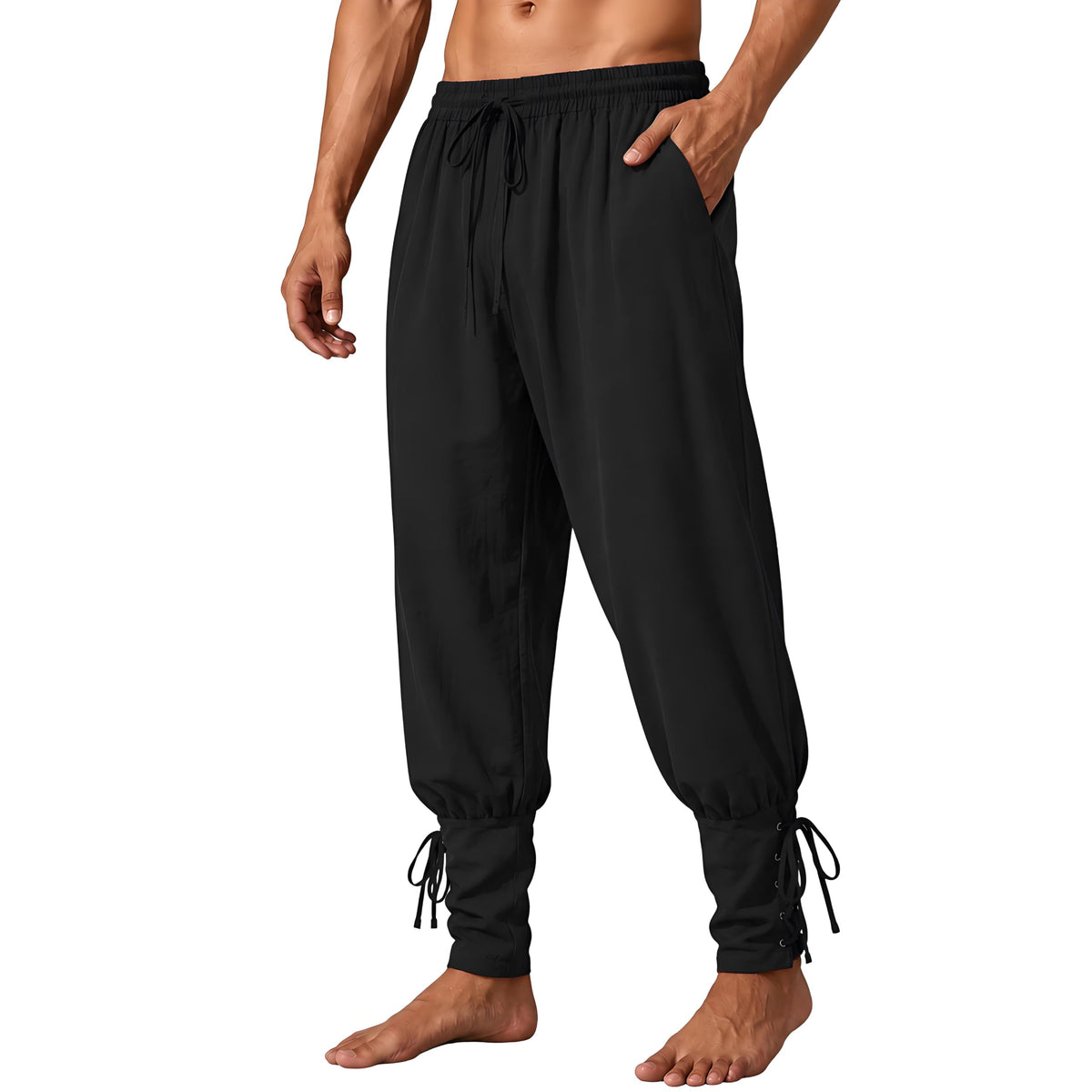 Mens Medieval Renaissance Viking Pirate Pants Ankle Banded Costume Trousers