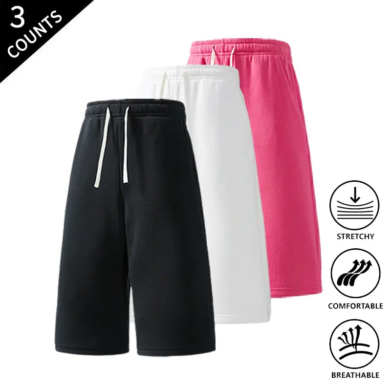 Men's 3-Pack Baggy Oversized Knee-Length Loose Drawstring Casual Long Shorts, Urban Street Fashion Menswear Bottoms