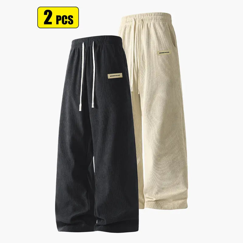 Men’s corduroy casual long pants for spring and autumn, elastic drawstring waist, loose straight fit, breathable and skin-friendly, comfortable everyday men’s trousers.