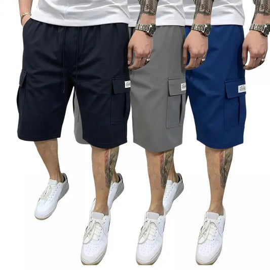Men's Fitted Matching Shorts Set - Casual Summer Drawstring Color-Mixed Shorts, Lightweight Breathable, Slanted Multipocket, Versatile Everyday Beach Gym Wear Brown, Black, Green, Color-Mixed Men's Shorts, Fitted Men's Shorts fathersdaygift