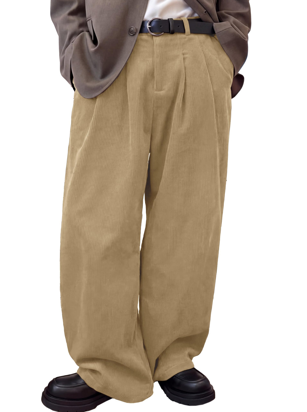 Runcati Mens Corduroy Baggy Pants Wide Leg Casual Fall Dress Slacks