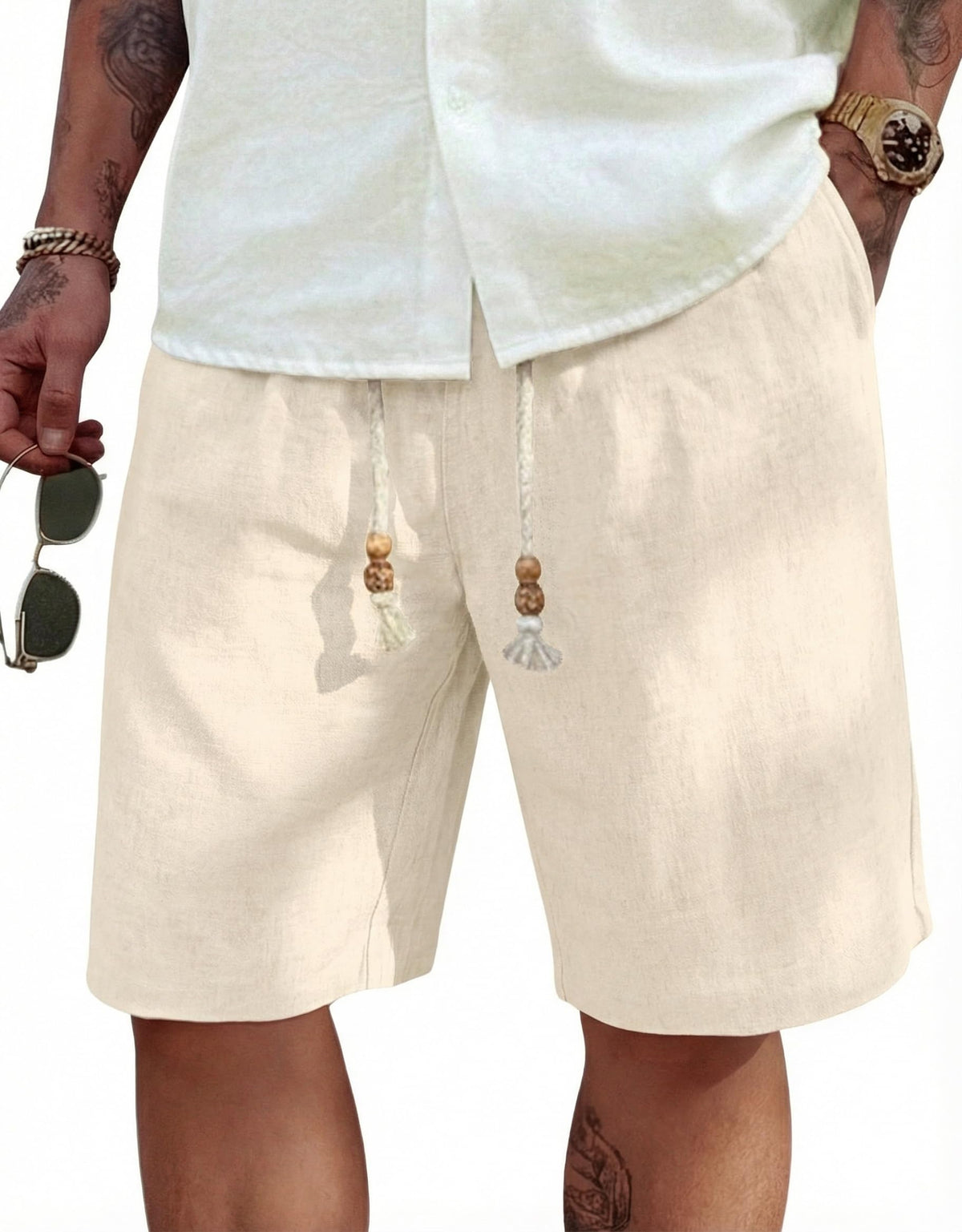 COOFANDY Men's Linen Shorts Casual Summer Beach 9"/ 7" Drawstring Shorts
