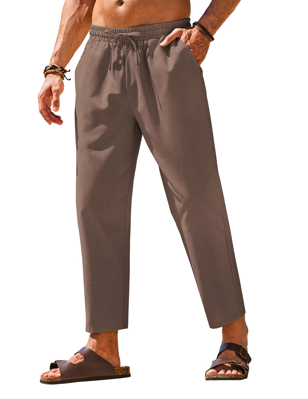 COOFANDY Mens Linen Casual Pants Elastic Drawstring Trousers Summer Pants
