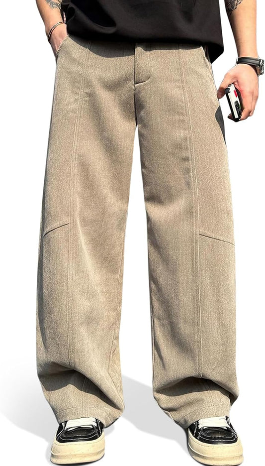 HeSaYep Men's Baggy Barrel Leg Pants Casual Lounge Office Streetwear Pants