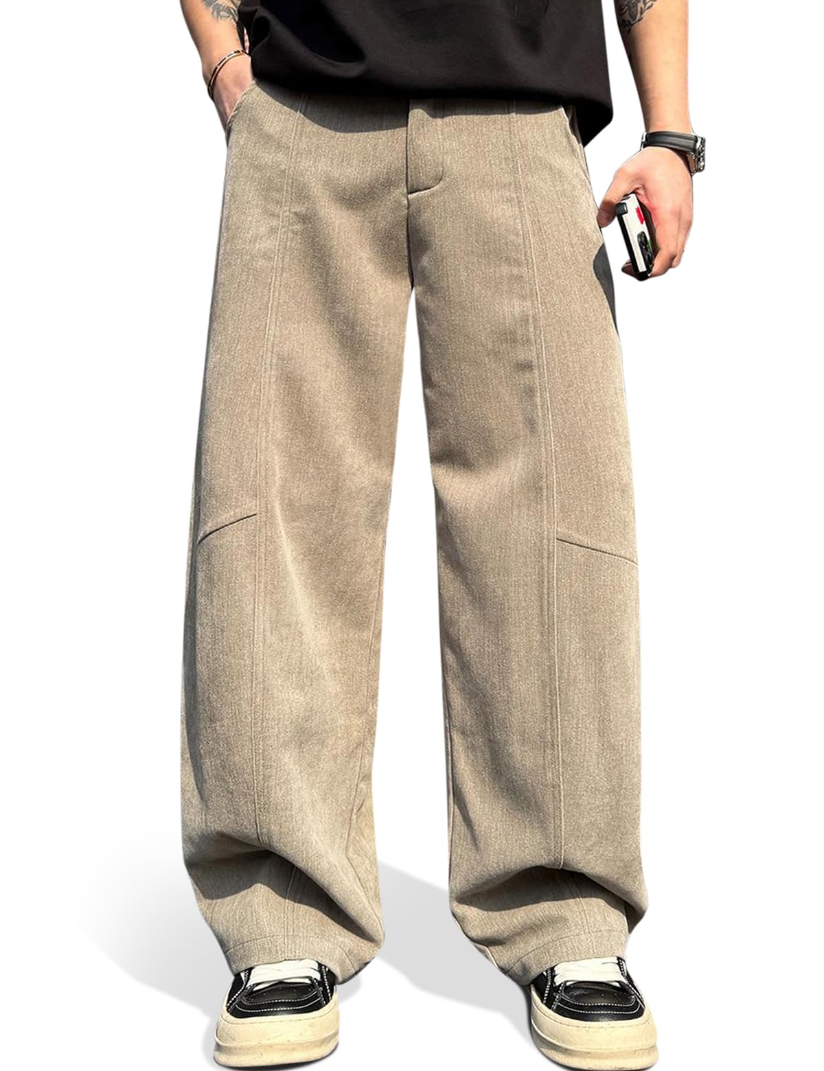 HeSaYep Men's Baggy Barrel Leg Pants Casual Lounge Office Streetwear Pants