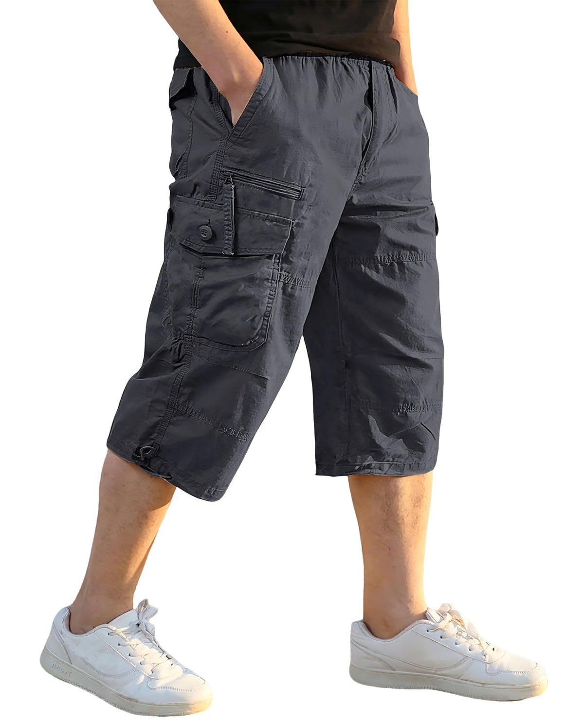 EKLENTSON Men's Cargo Shorts Knee Length Summer Shorts Cotton Capri Short
