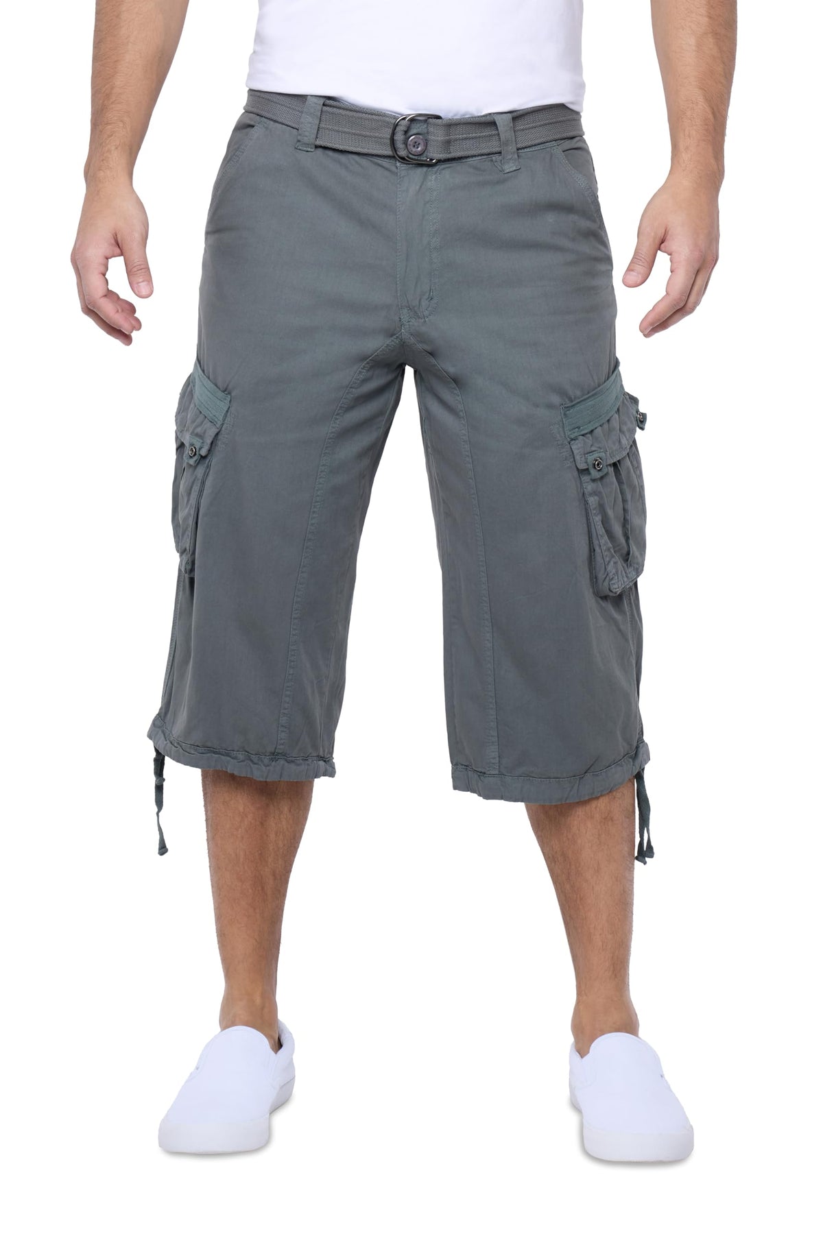 X RAY Men's Belted Long Cargo Shorts for Men, Below Knee Length Mens Cargo Shorts, 3/4 Pants (Big and Tall Shorts for Men)