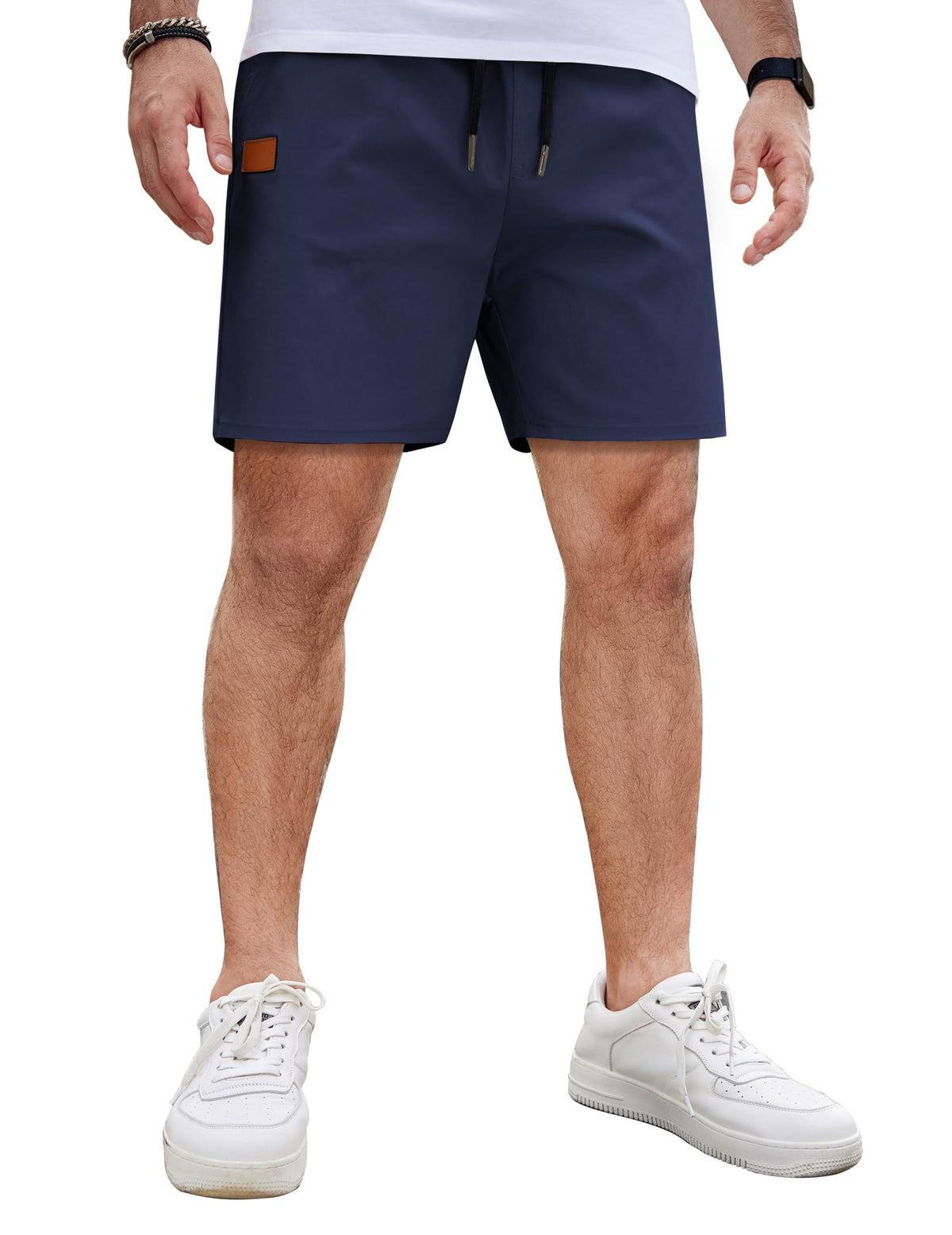 COOFANDY Men's Casual Cotton Shorts Summer Beach 5 Inch Shorts Lightweight Drawstring Elastic Waist Chino Golf Shorts