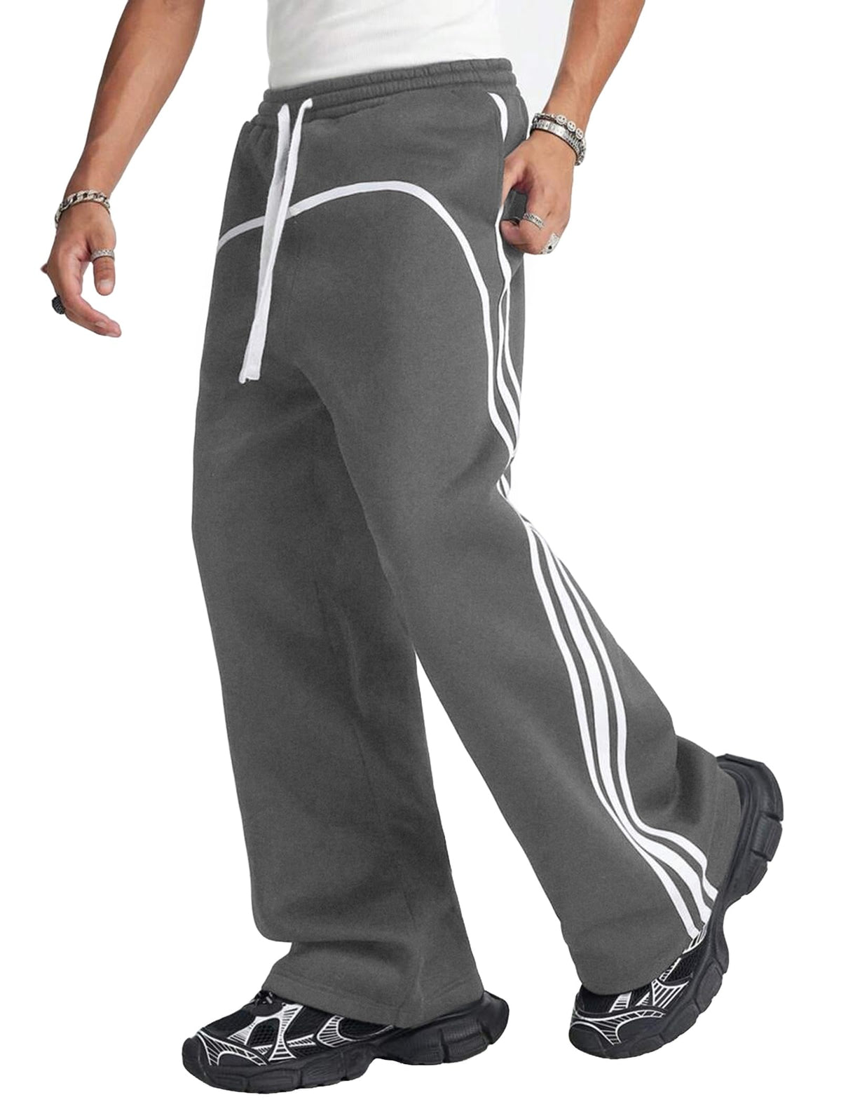 ZAFUL Mens Casual Sweatpants Stripe Drawstring Letter Y2K Baggy Track Pants