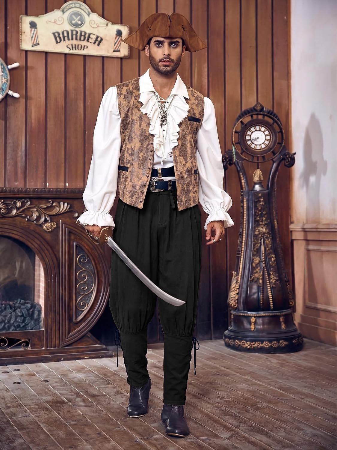 Runcati Mens Medieval Pirate Pants Ankle Banded Renaissance Viking Trousers