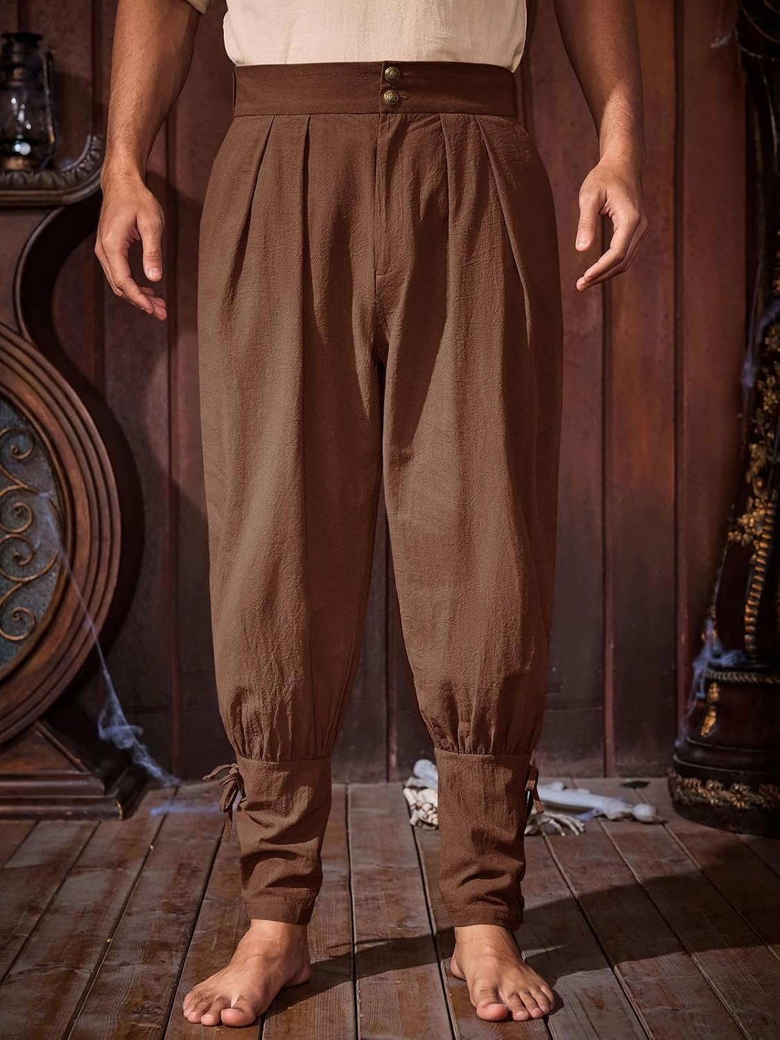 Runcati Mens Medieval Ankle Pants Renaissance Viking Pirate Pants Halloween