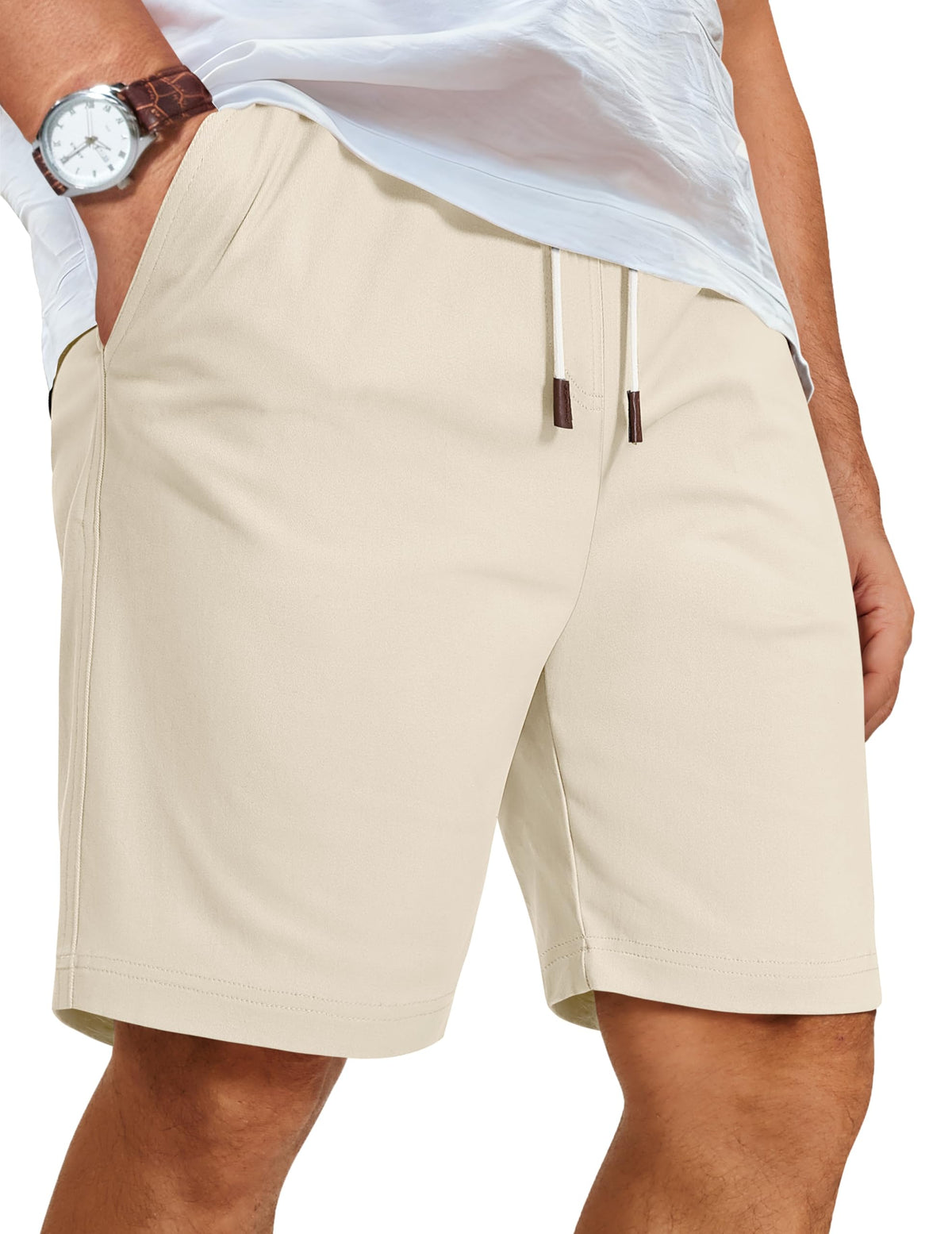 COOFANDY Mens Casual Shorts Cotton Elastic Waist Drawstring Beach Shorts