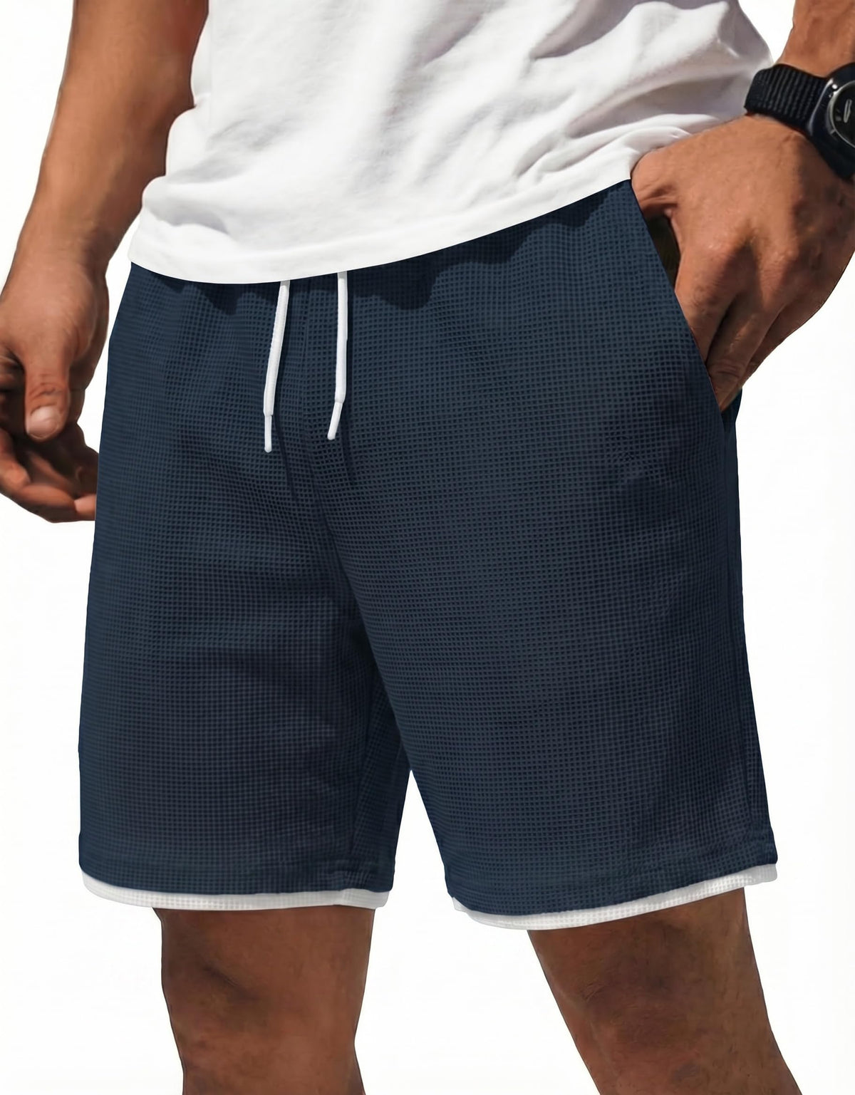 COOFANDY Mens Casual Shorts Cotton Drawstring 7/9 inch Waffle Shorts