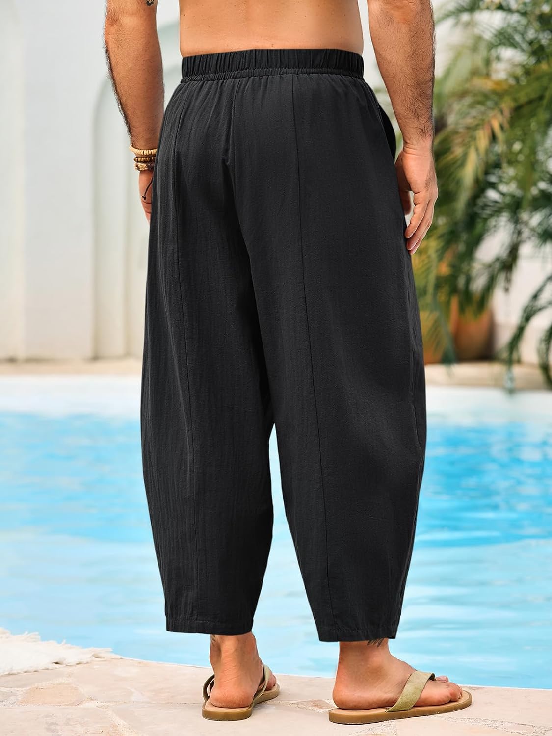 Runcati Mens Harem Pants Casual Elastic Waist Drawstring Baggy Trouser