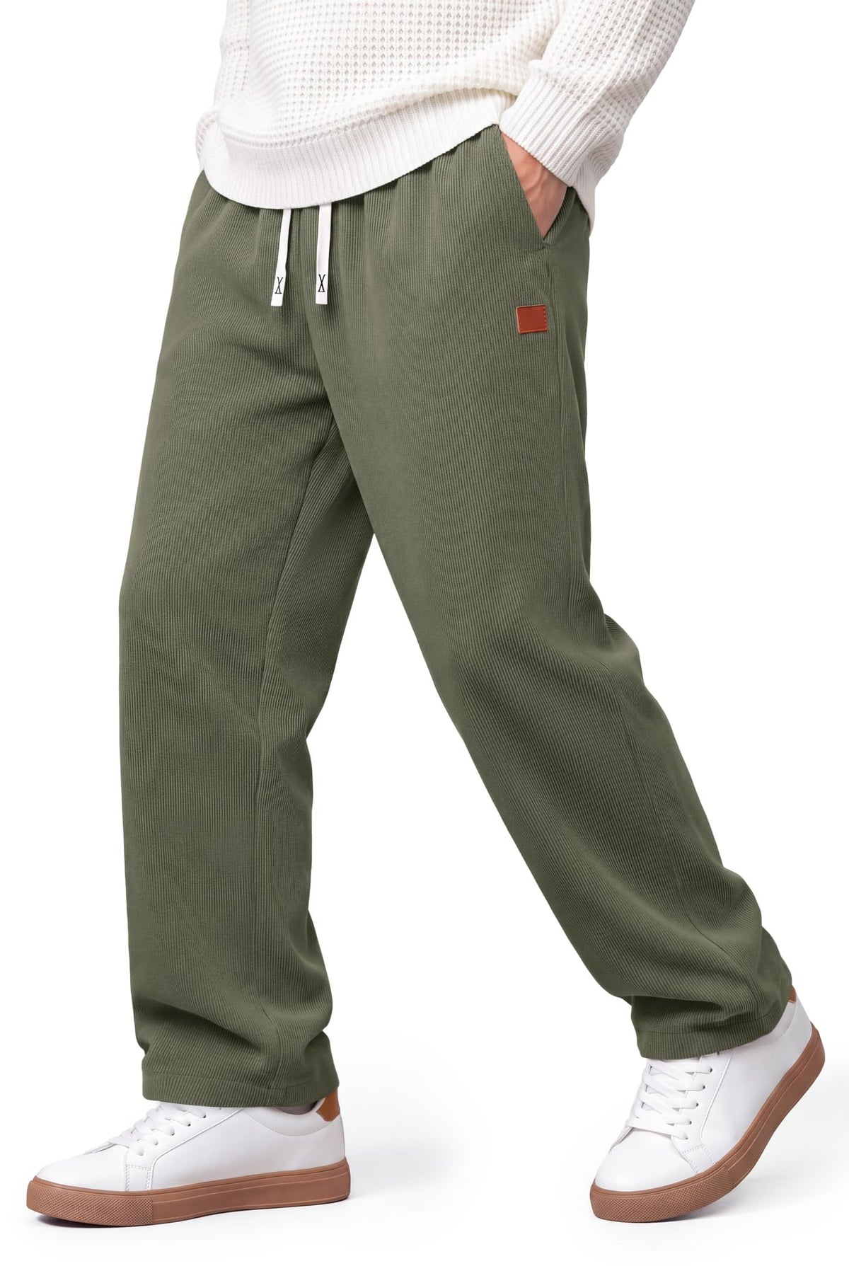 COOFANDY Mens Corduroy Pants Casual Elastic Waist Drawstring Sweatpants