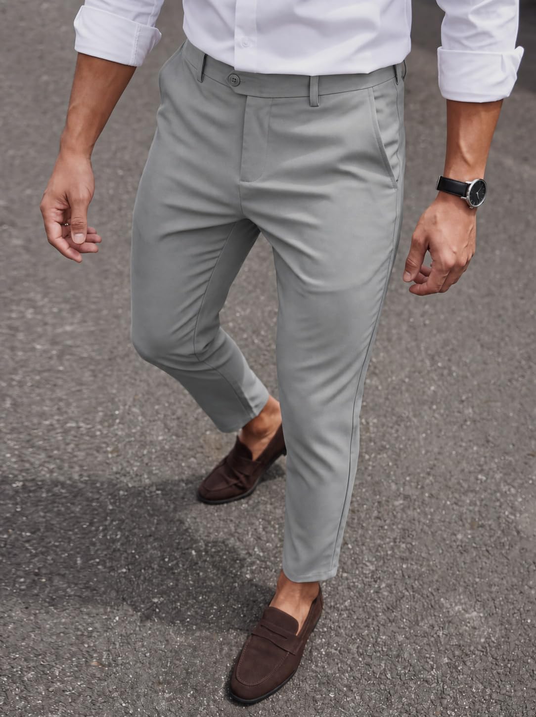 Runcati Mens Slim Fit Dress Pants Casual Stretch Skinny Trousers 30"/32"